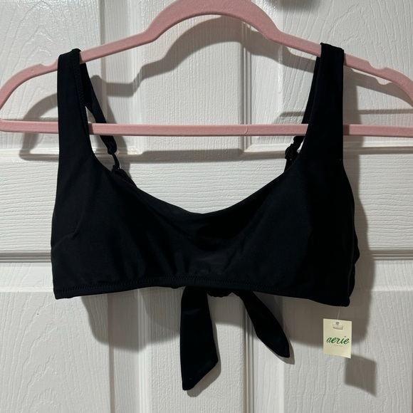 New AERIE Scoop Bikini Top in Black Tie Back Sz M - Picture 6 of 10